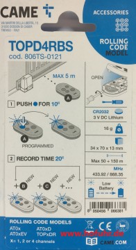 CAME 4-Kanal Rolling Code Handsender TOPD4RBS, für 433,92 MHz und 868,35 MHz